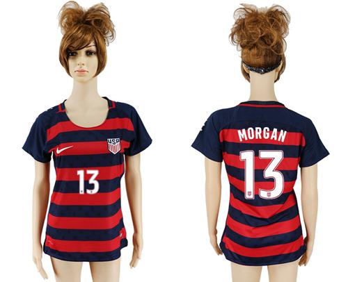 Women's USA #13 Morgan Away Soccer Country Jersey - Click Image to Close